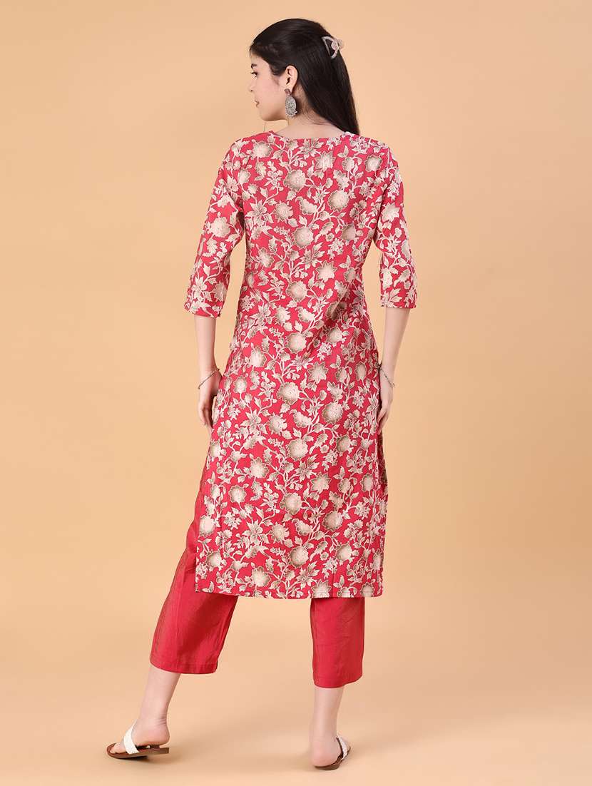women floral three quarter sleeve kurta pant set - 22057199 -  Standard Image - 2