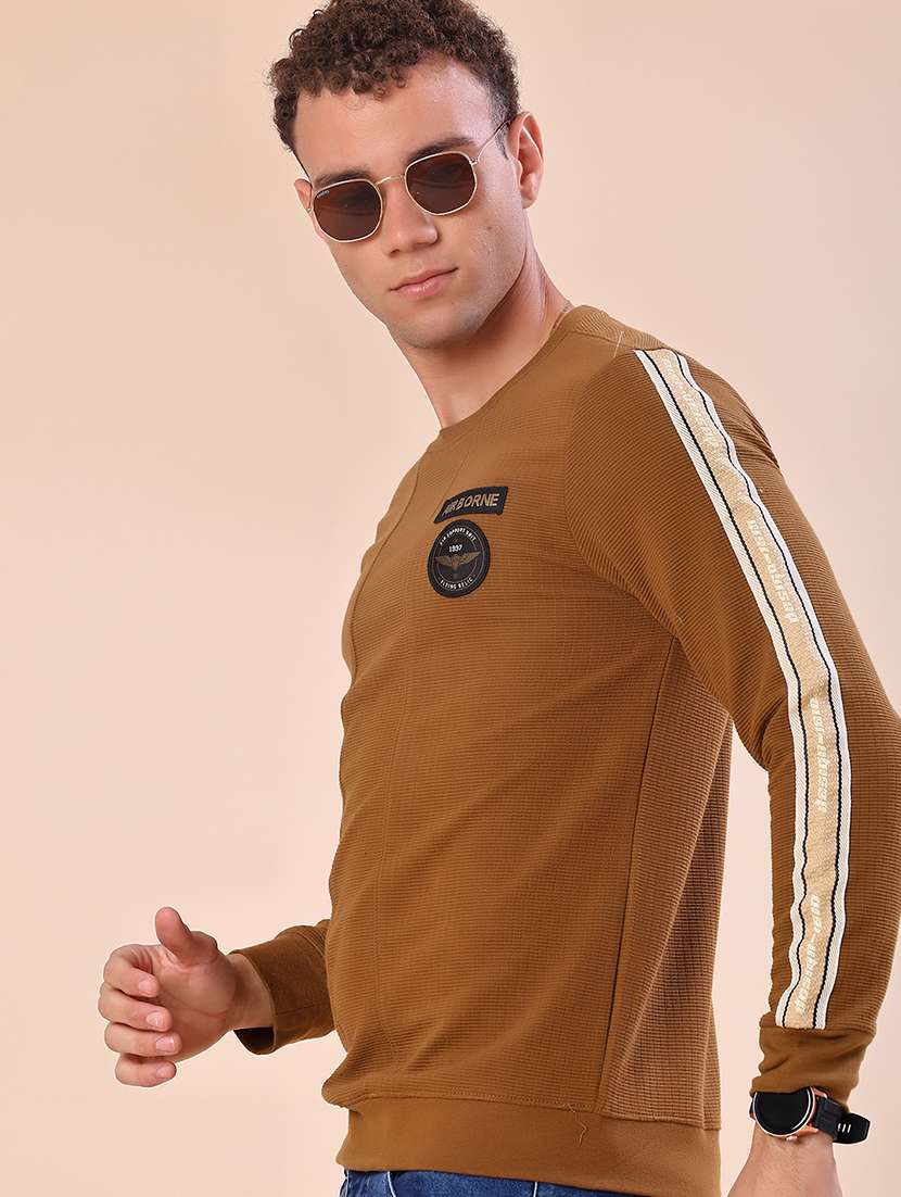 men self design long sleeve regular fit polo t-shirt