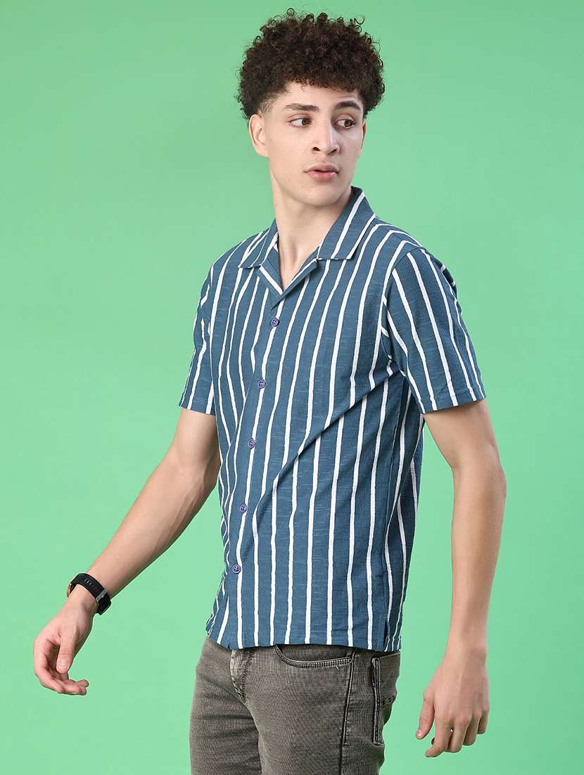 men striped short sleeve regular fit casual shirt - 22057360 -  Standard Image - 2