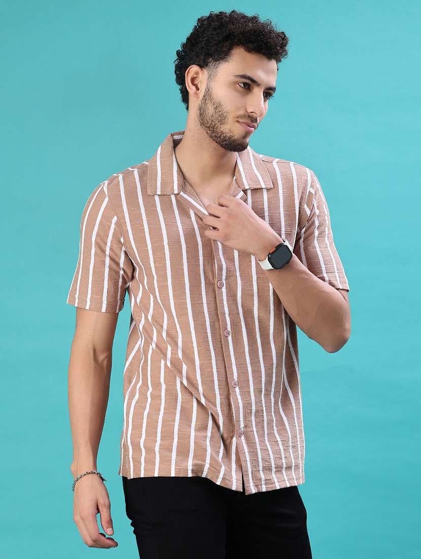 men striped short sleeve regular fit casual shirt - 22057361 -  Standard Image - 2