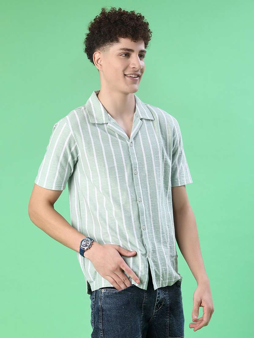 men striped short sleeve regular fit casual shirt - 22057364 -  Standard Image - 2