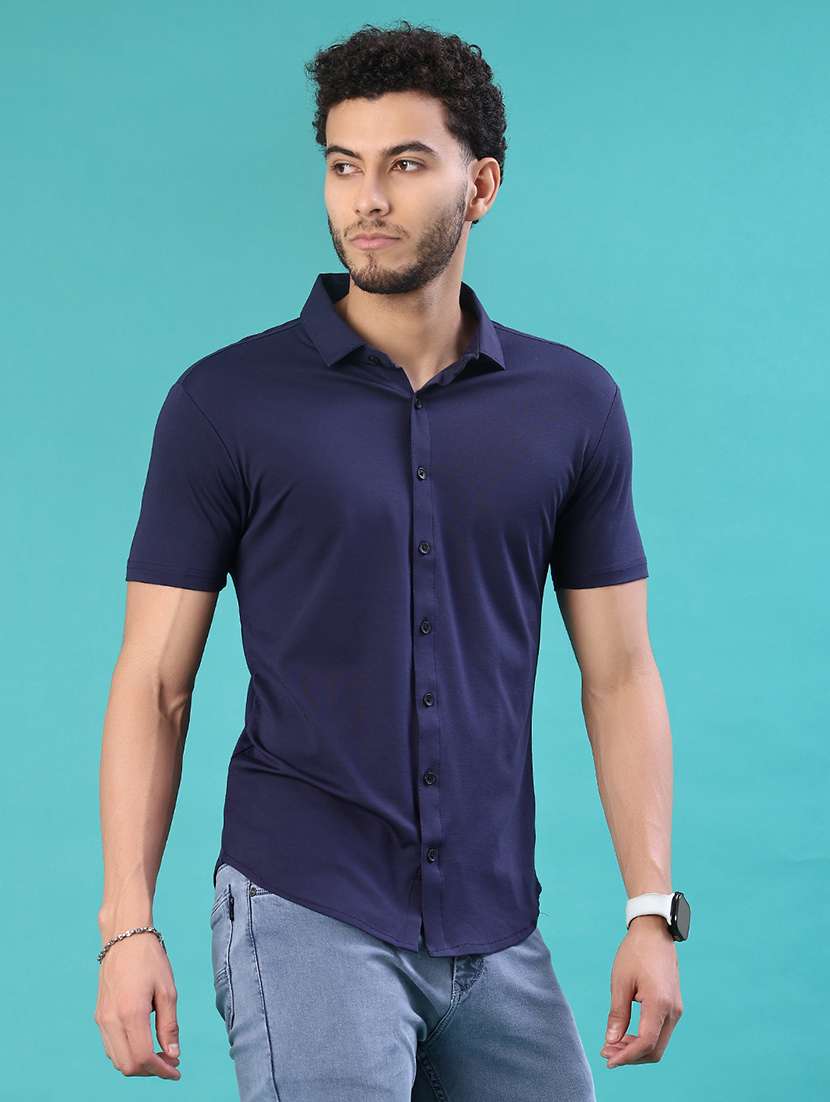 men solid short sleeve slim fit casual shirt - 22057426 -  Standard Image - 2