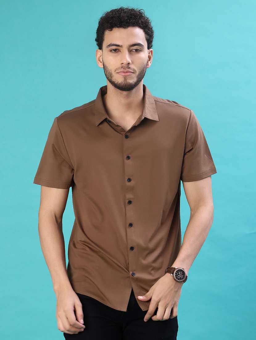 men solid short sleeve regular fit casual shirt