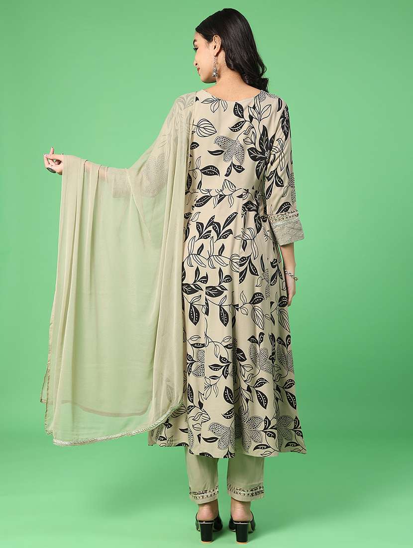 women printed three quarter sleeve kurta pant with dupatta set - 22057598 -  Standard Image - 2