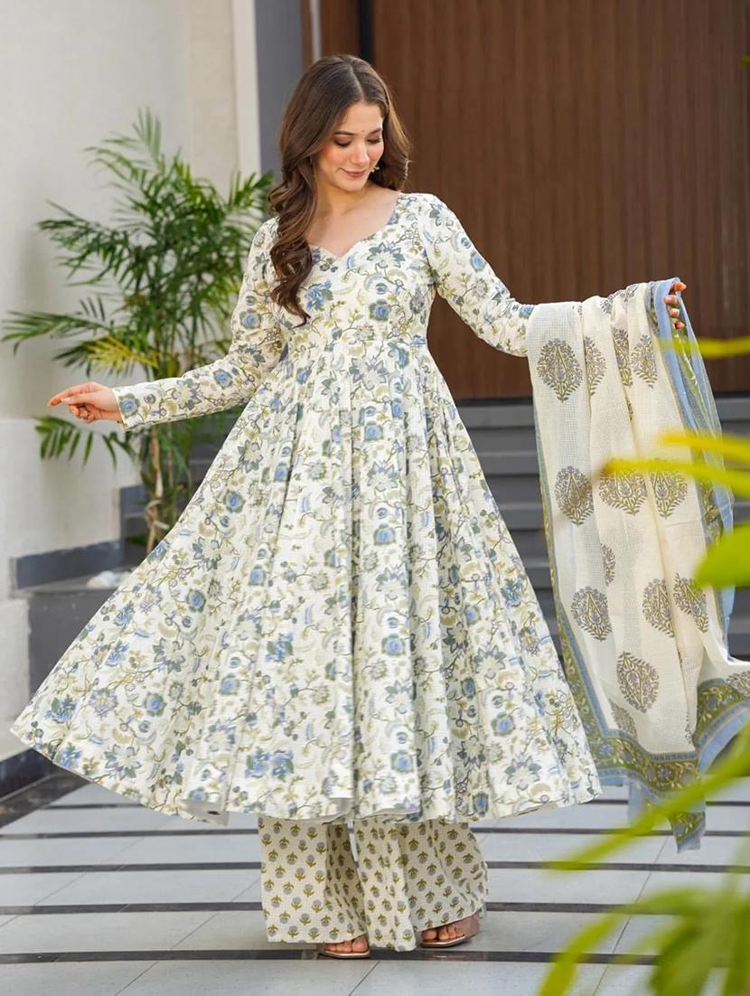 women floral long sleeve kurta palazzo with dupatta set - 22057672 - Standard Image - 2