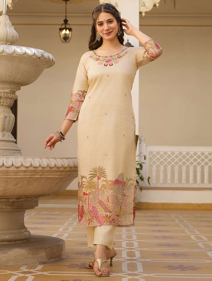 women three quarter sleeve kurta pant with dupatta set - 22057687 - Standard Image - 2