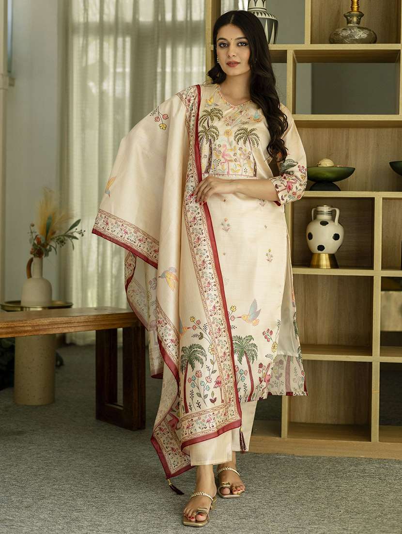 women three quarter sleeve kurta pant with dupatta set - 22057690 - Standard Image - 2