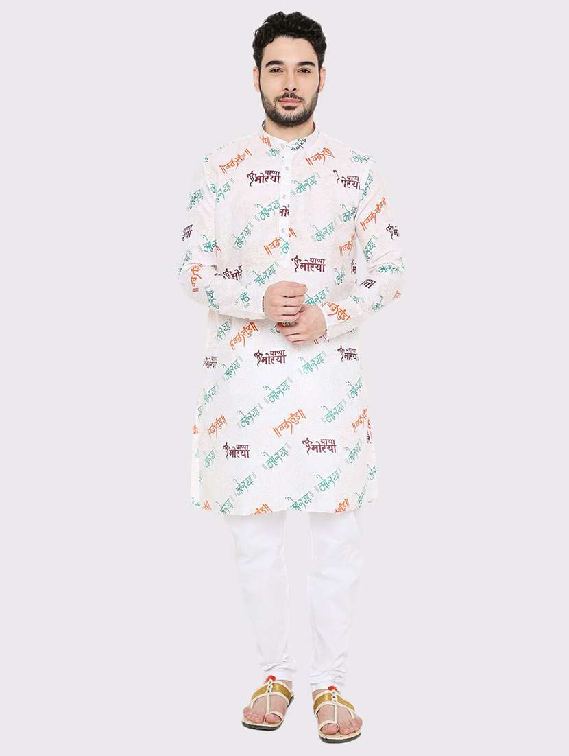 men printed long sleeve kurta and pyjama set