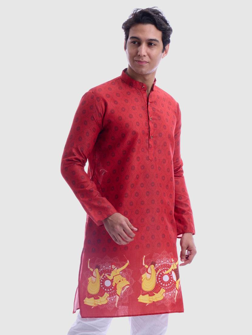 men printed long sleeve kurta and pyjama set - 22057737 - Standard Image - 2
