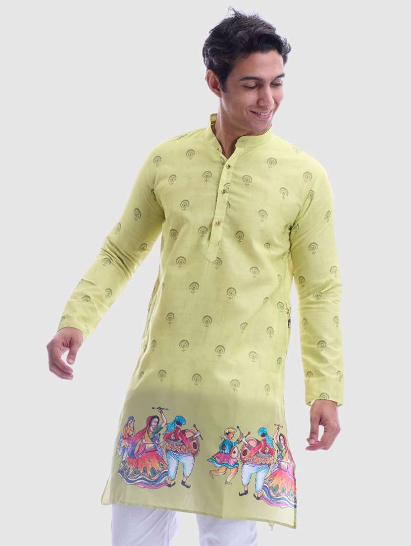 men printed mandarin neck long sleeve kurta - 22057739 - Standard Image - 2