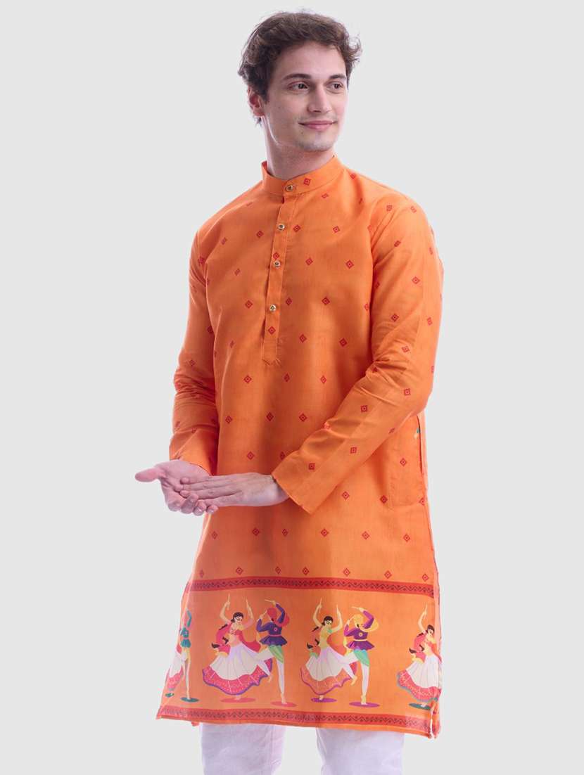 men printed mandarin neck long sleeve kurta - 22057740 - Standard Image - 2
