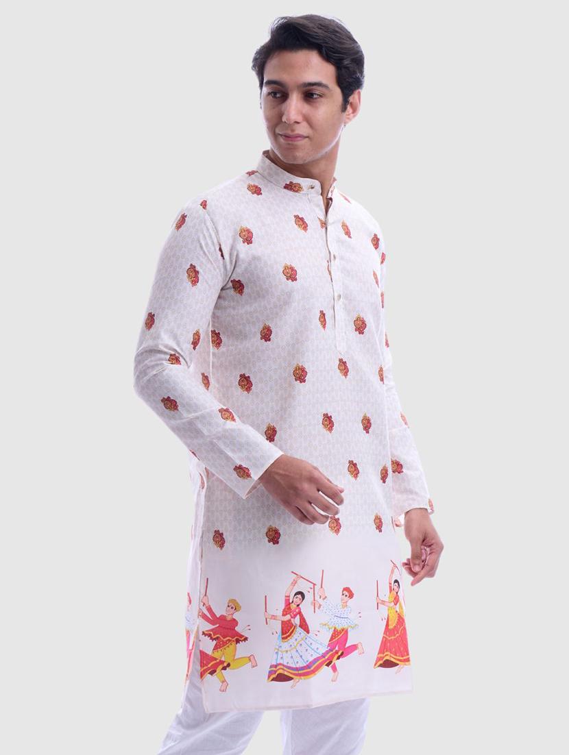 men printed mandarin neck long sleeve kurta - 22057741 - Standard Image - 2