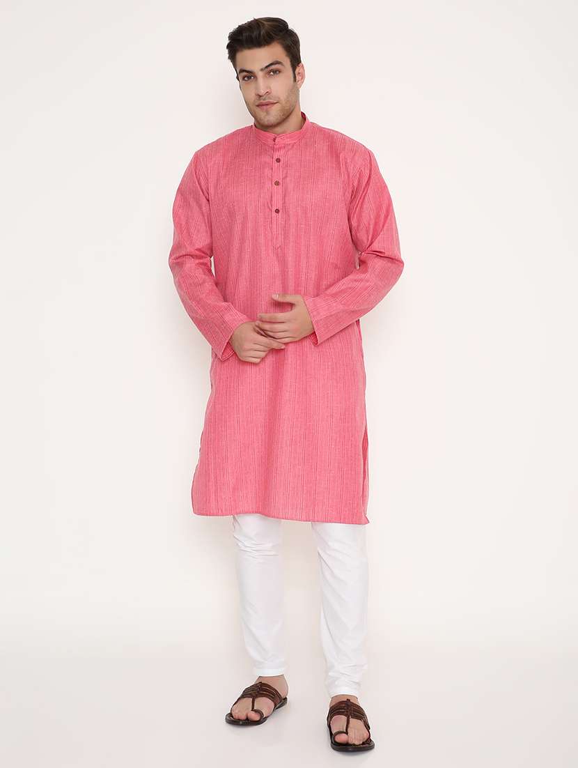 men solid long sleeve kurta and pyjama set