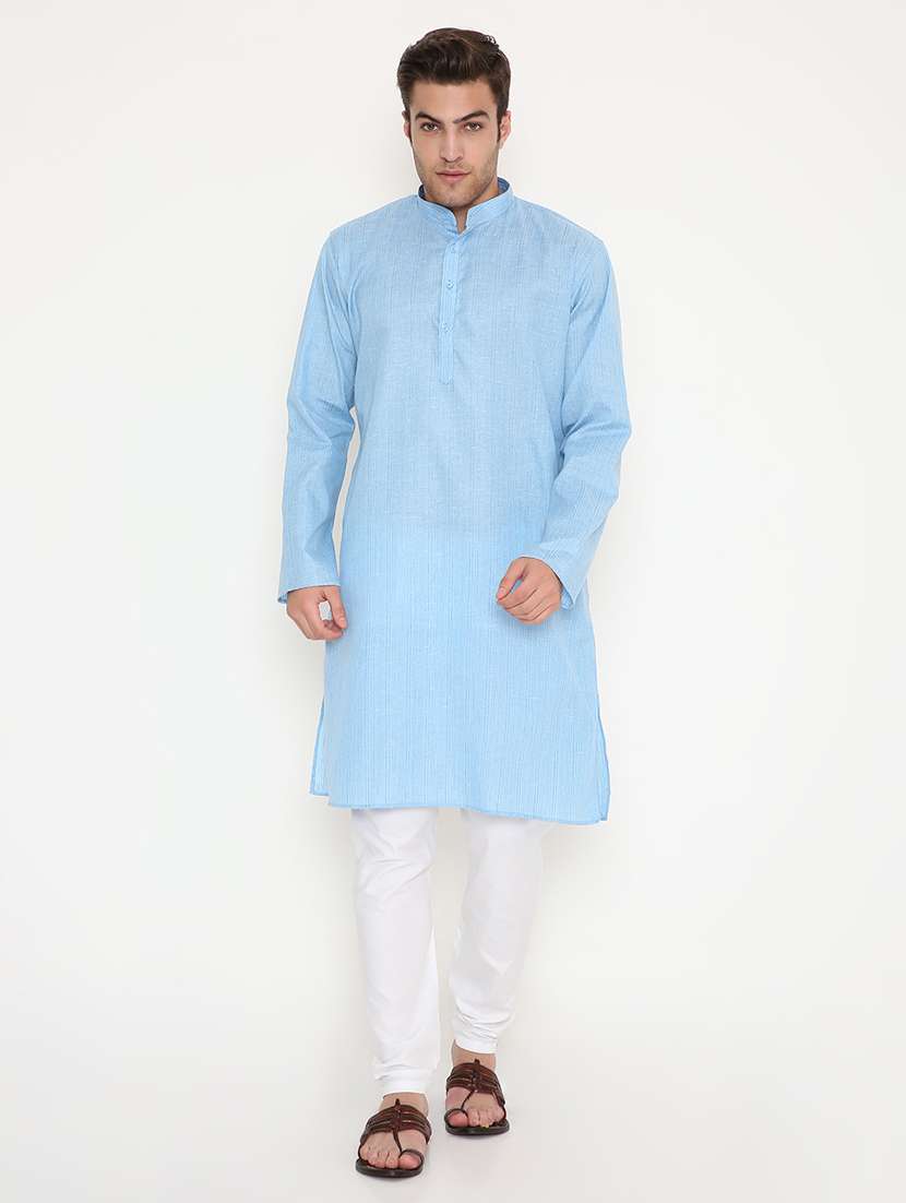 men solid long sleeve kurta and pyjama set