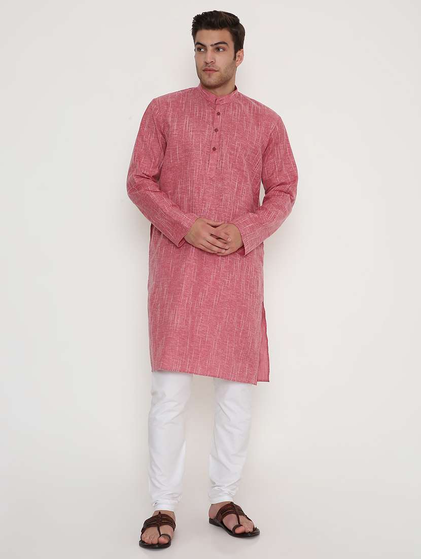 men solid long sleeve kurta and pyjama set