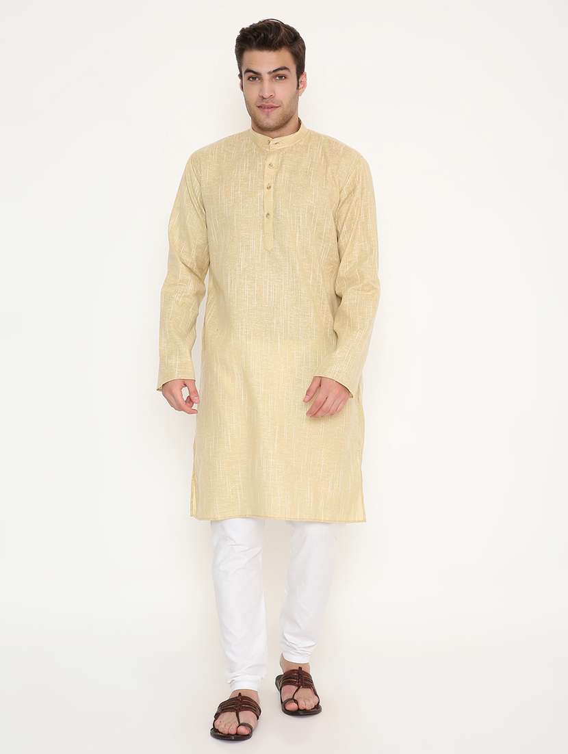 men solid long sleeve kurta and pyjama set