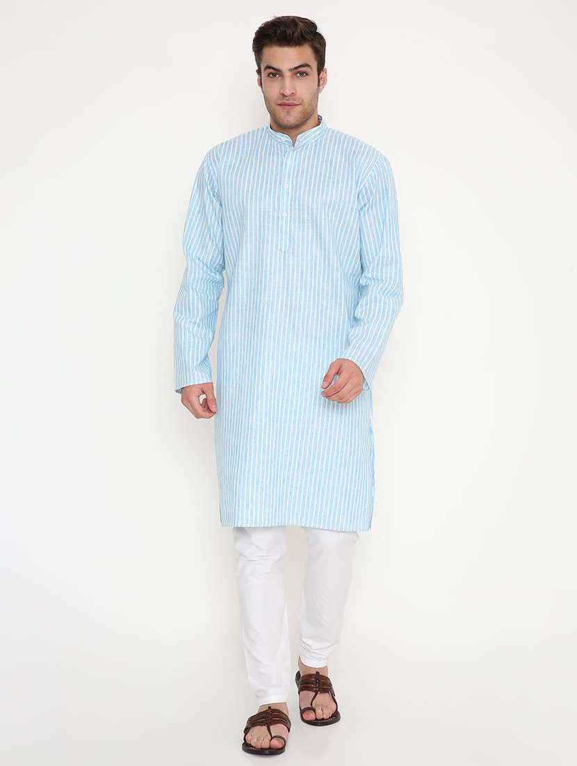 men striped long sleeve kurta and pyjama set