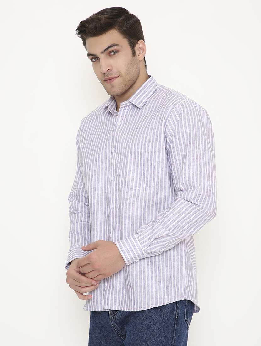 men striped collared long sleeve regular fit shirt - 22057783 -  Standard Image - 2