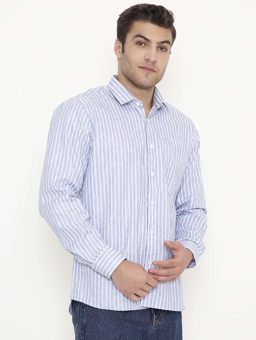 men striped collared long sleeve regular fit shirt - 22057784 -  Standard Image - 2