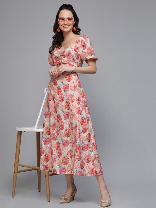 women printed puff sleeve a-line dress - 22057804 - Standard Image - 0