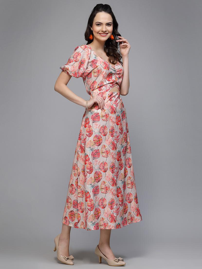 women printed puff sleeve a-line dress - 22057804 - Standard Image - 2