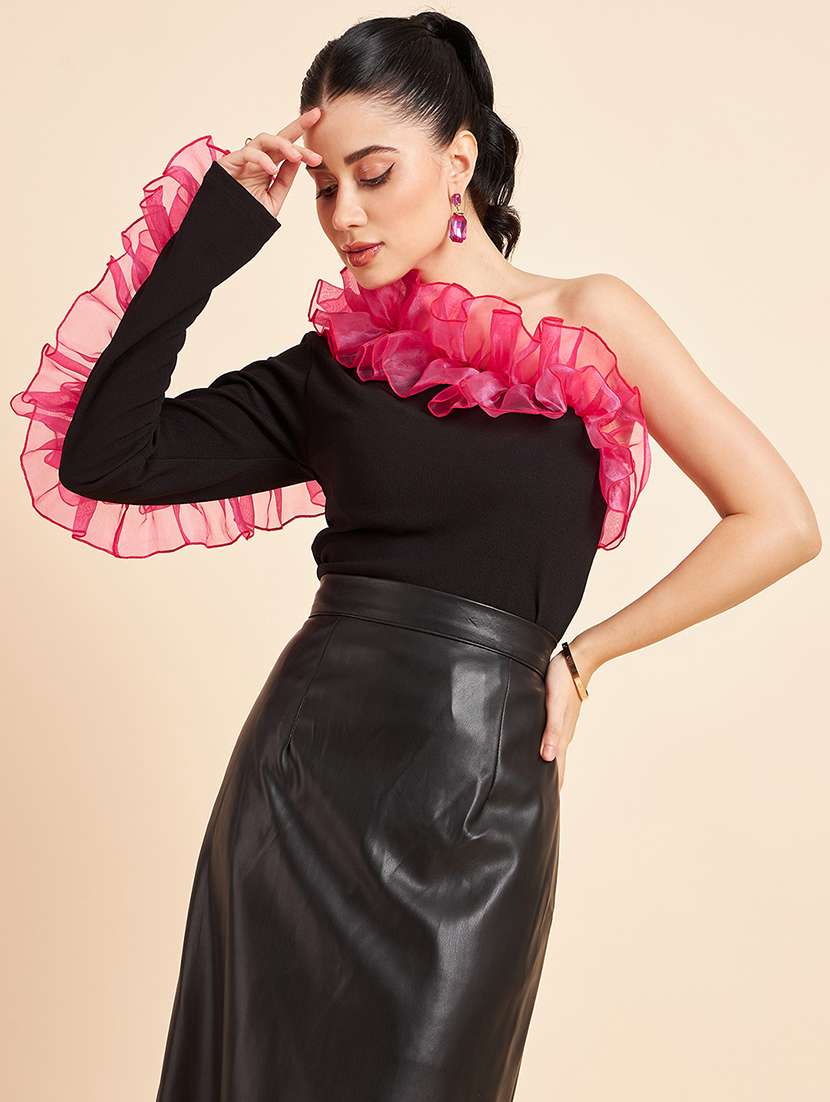 women black solid single shoulder top - 22057807 - Zoom Image - 0