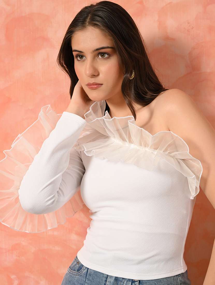 women solid single shoulder regular fit top - 22057811 -  Standard Image - 2