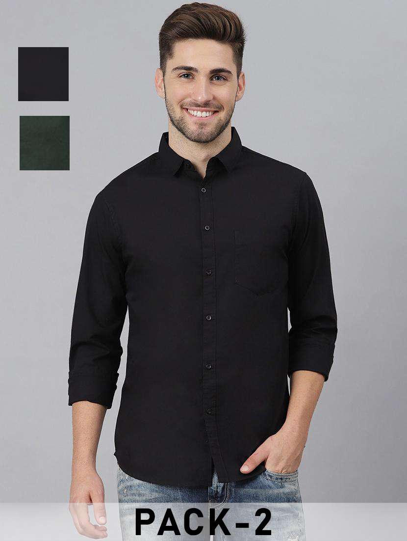 men pack of 2 solid long sleeve casual shirt