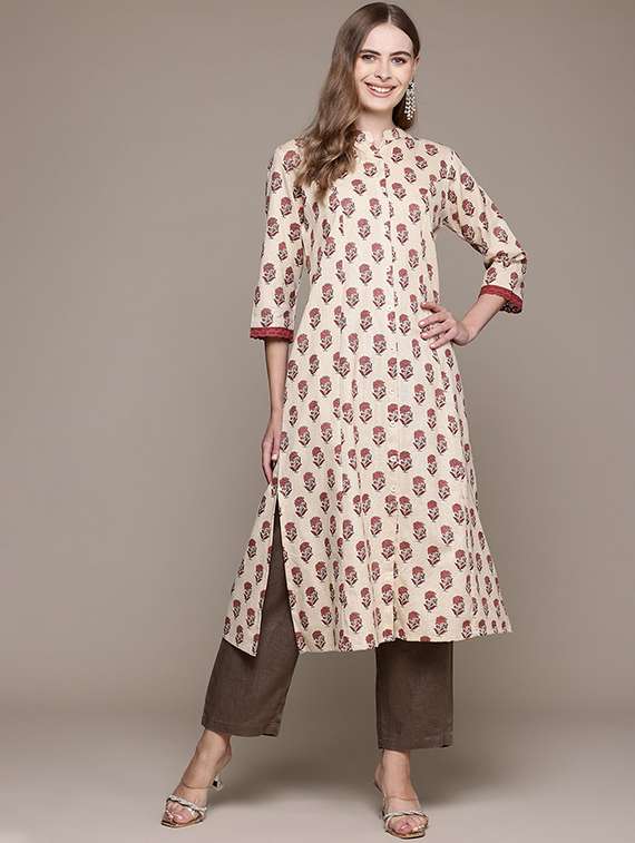 women floral three quarter sleeve a-line kurta