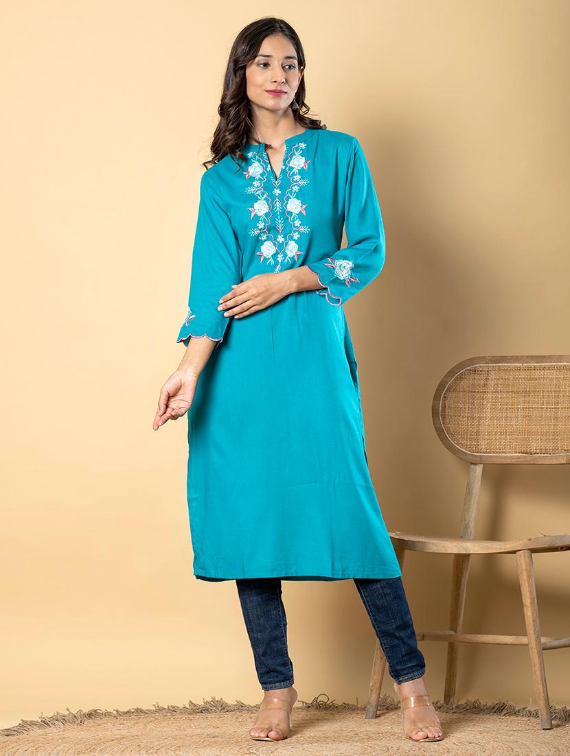 women three quarter sleeve straight kurta - 22057840 - Zoom Image - 0