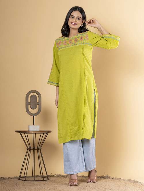 women three quarter sleeve straight kurta - 22057842 -  Standard Image - 0