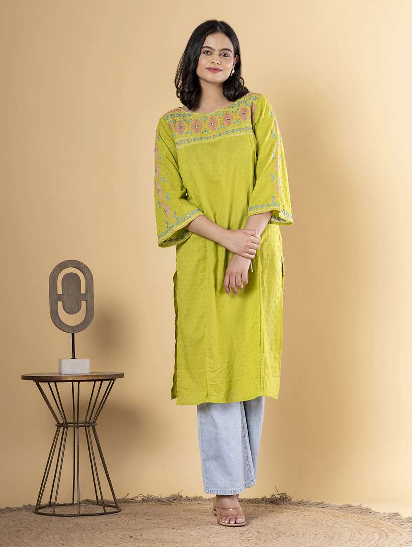 women three quarter sleeve straight kurta - 22057842 -  Standard Image - 2