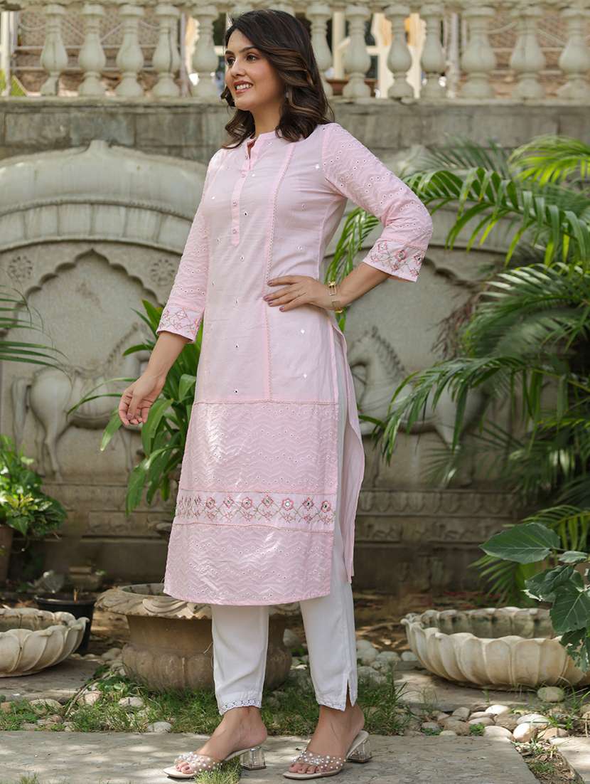 women three quarter sleeve straight kurta - 22057844 -  Standard Image - 2