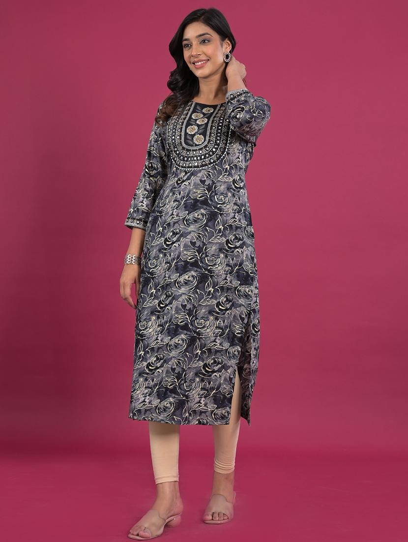 black rayon straight kurta - 22057853 - Standard Image - 2