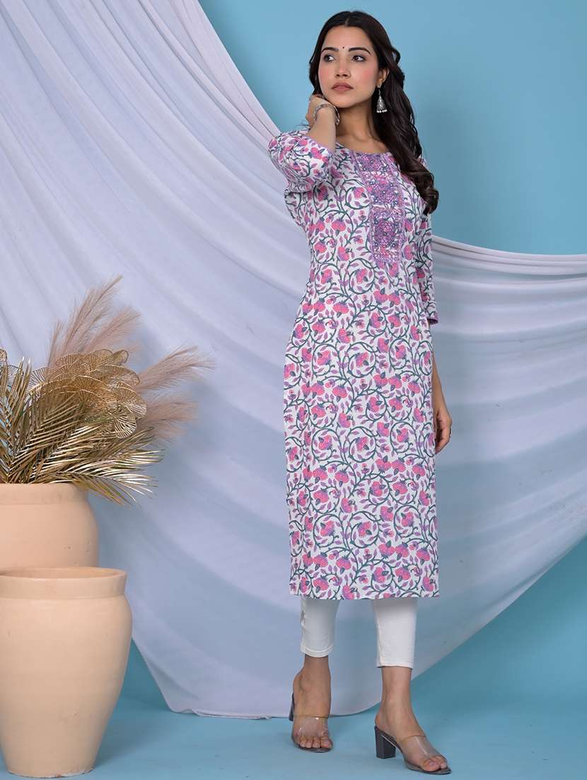 purple cotton straight kurta - 22057856 -  Standard Image - 2