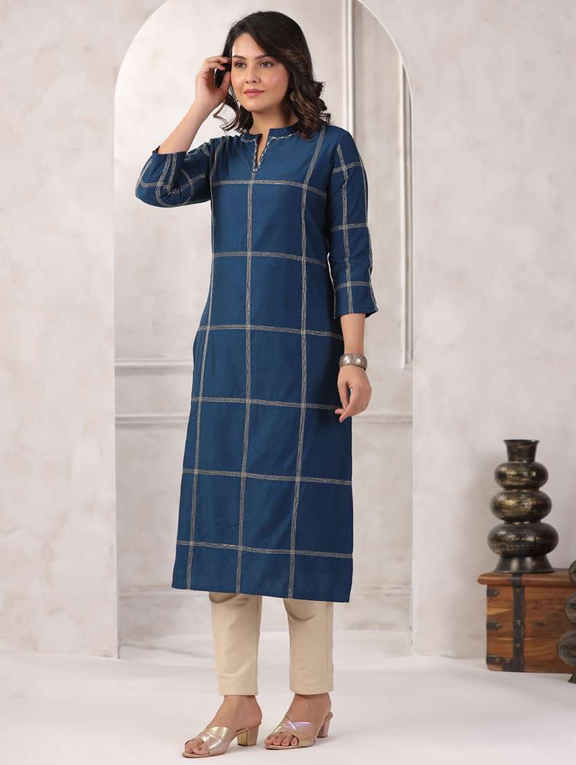 women three quarter sleeve straight kurta - 22057862 - Standard Image - 2