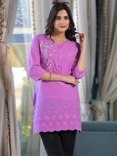 purple cotton straight kurta - 22057878 -  Standard Image - 0