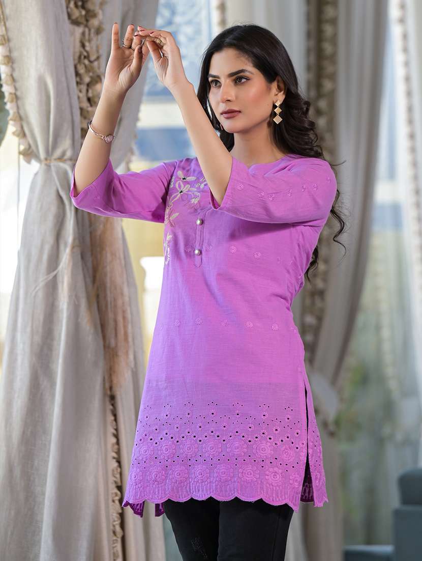 purple cotton straight kurta - 22057878 -  Standard Image - 2