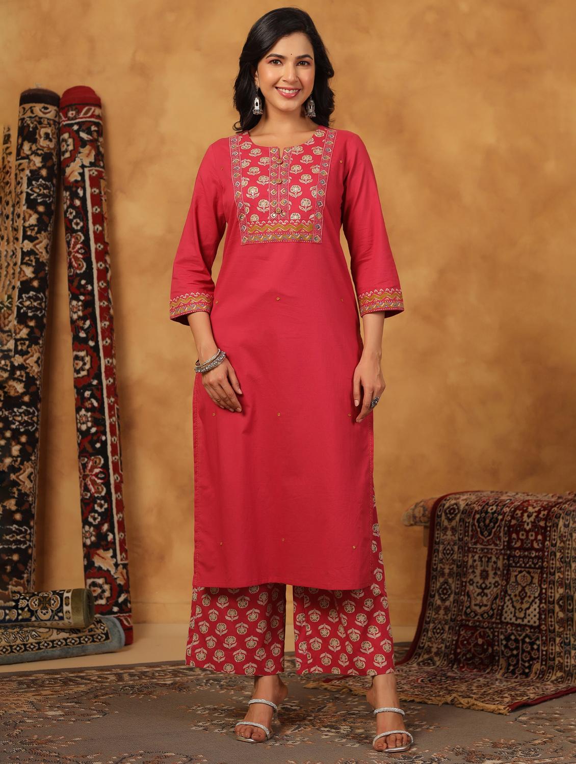 pink cotton kurta palazzo set - 22057881 - Standard Image - 2