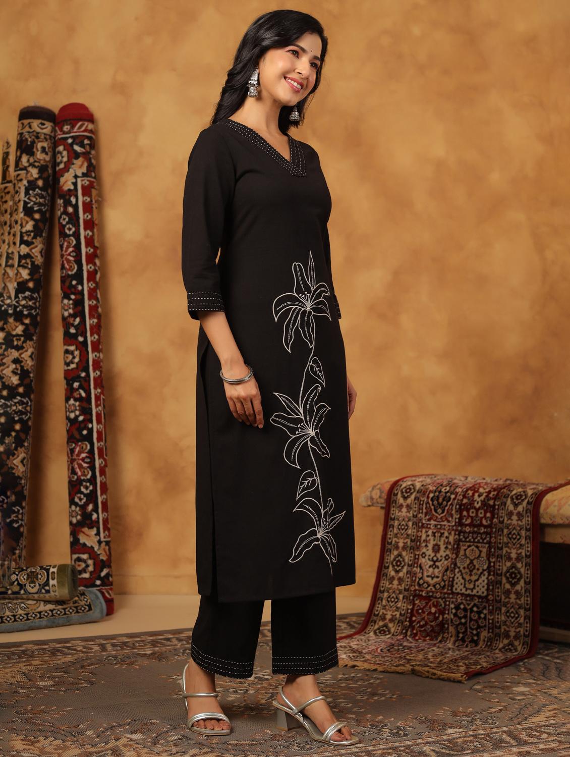 black cotton kurta palazzo set - 22057882 - Standard Image - 2