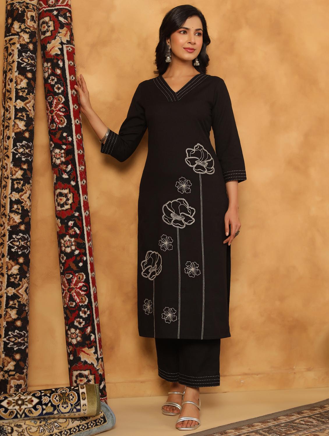 women embroidered three quarter sleeve kurta palazzo set - 22057883 - Standard Image - 2