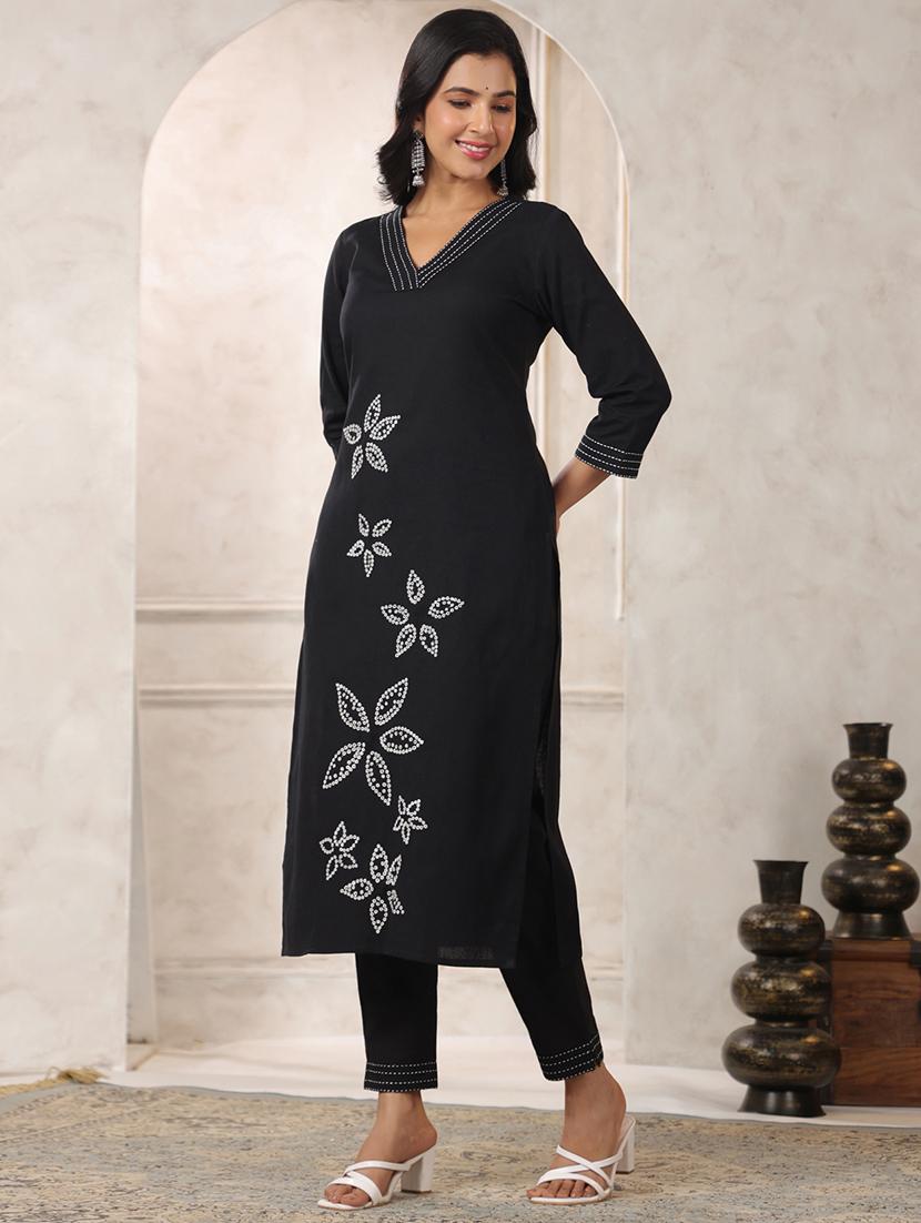 black cotton kurta palazzo set - 22057886 - Standard Image - 2