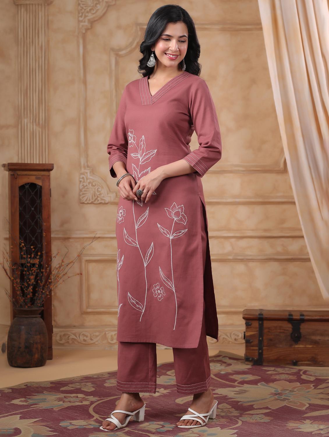women embroidered three quarter sleeve kurta palazzo set - 22057887 - Standard Image - 2