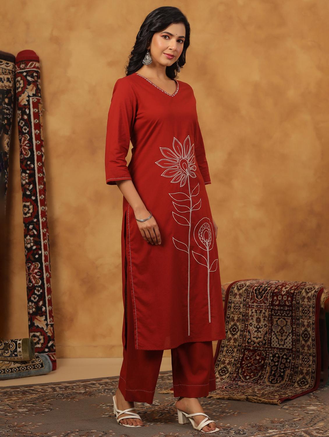 rust cotton kurta palazzo set - 22057892 - Standard Image - 2