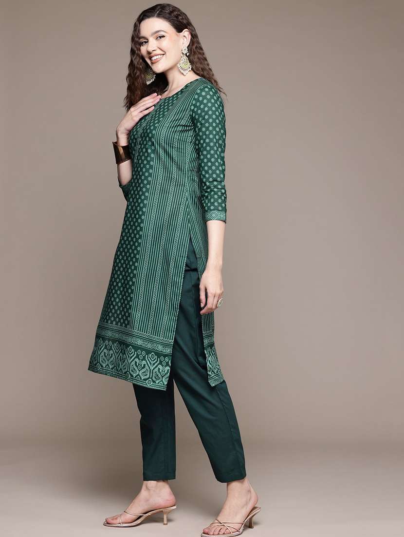 women printed three quarter sleeve kurta pant with dupatta set - 22057907 -  Standard Image - 2