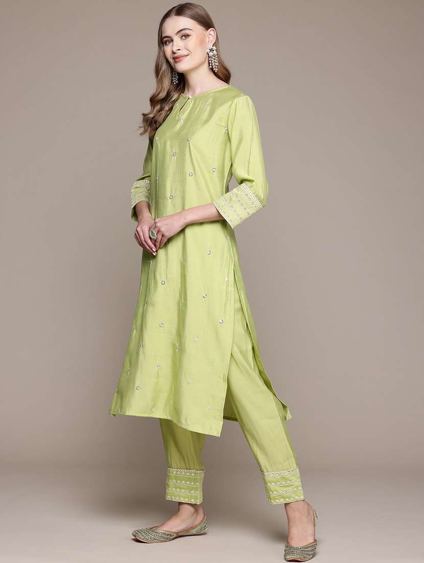 women solid with work three quarter sleeve kurta pant with dupatta set - 22057912 -  Standard Image - 2