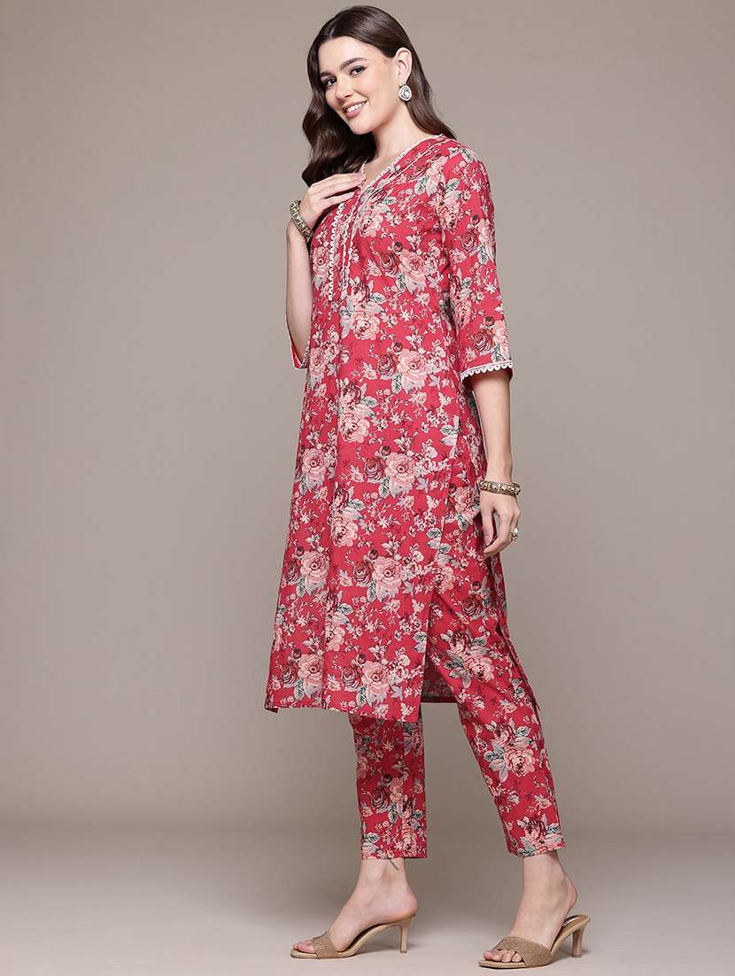women three quarter sleeve kurta and pant set - 22058044 - Standard Image - 2