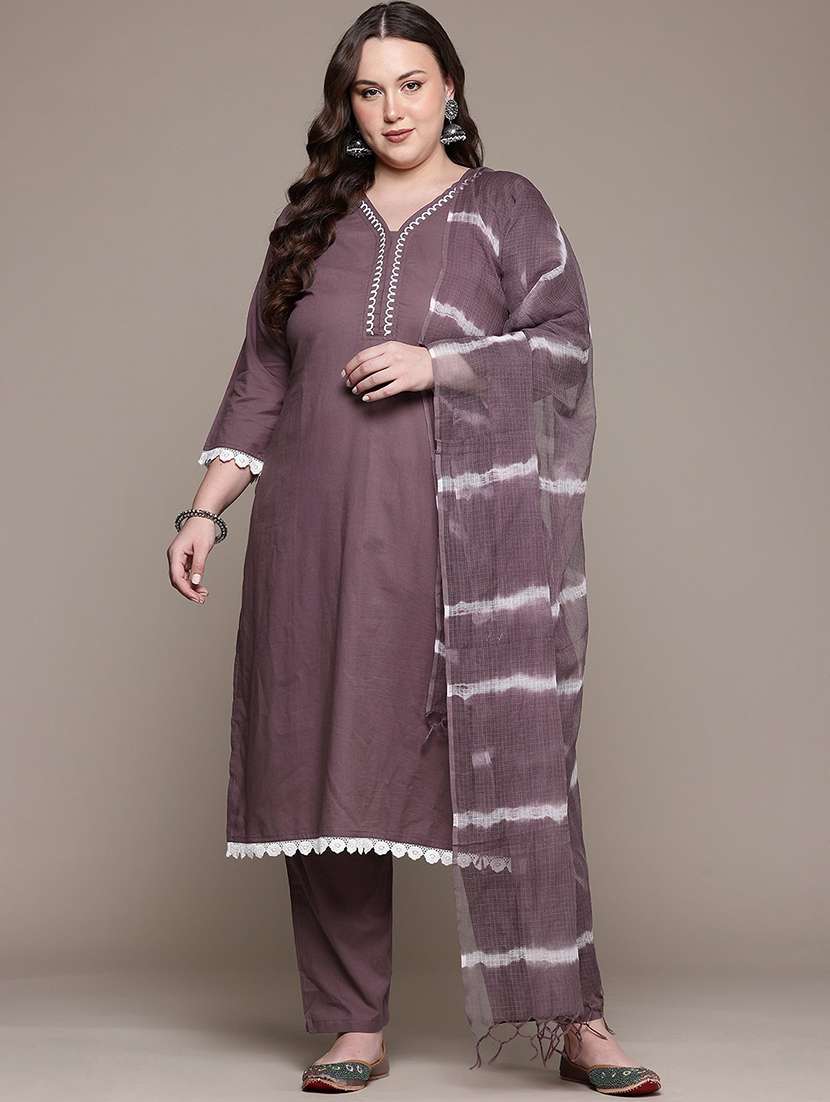 women three quarter sleeve kurta pant with dupatta set - 22058087 -  Standard Image - 2