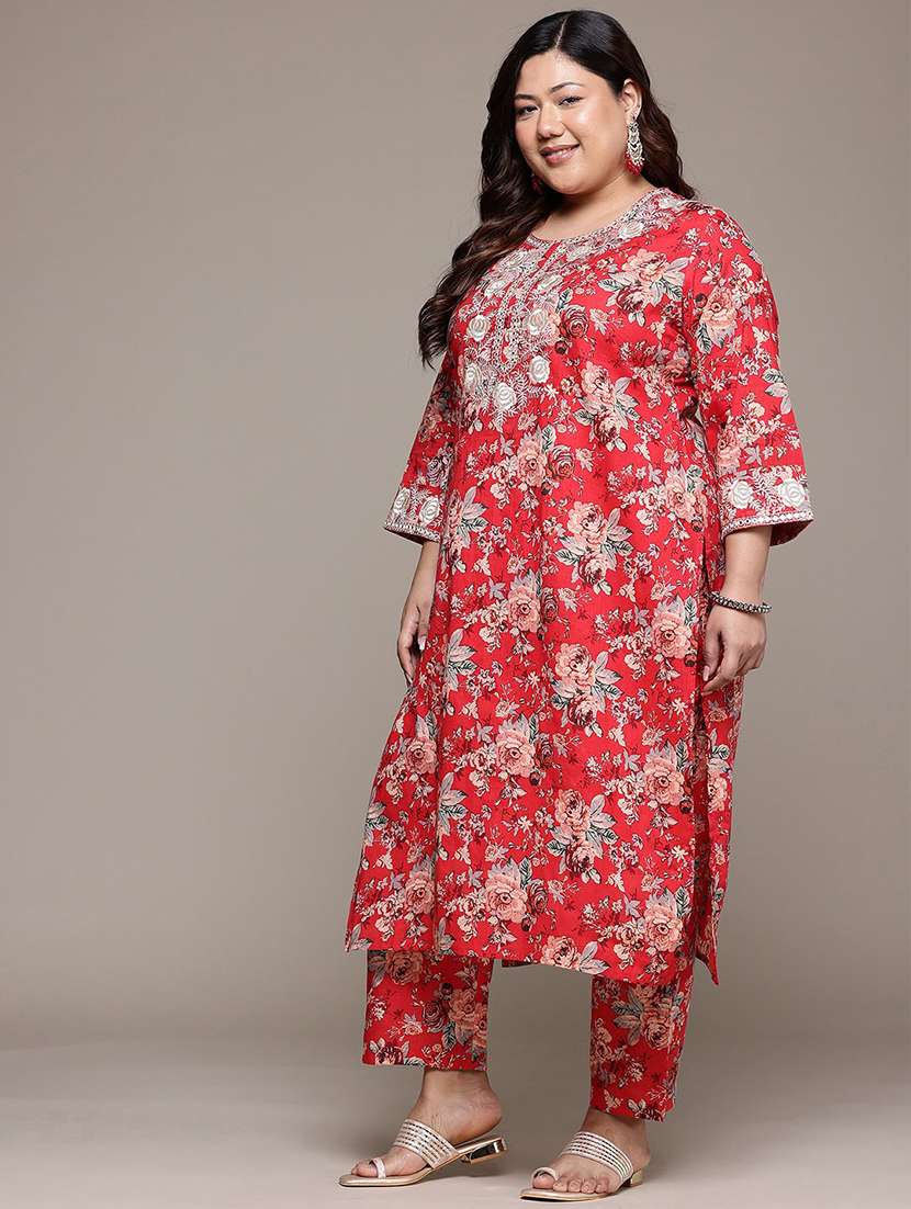 red cotton suit set - 22058094 - Standard Image - 2