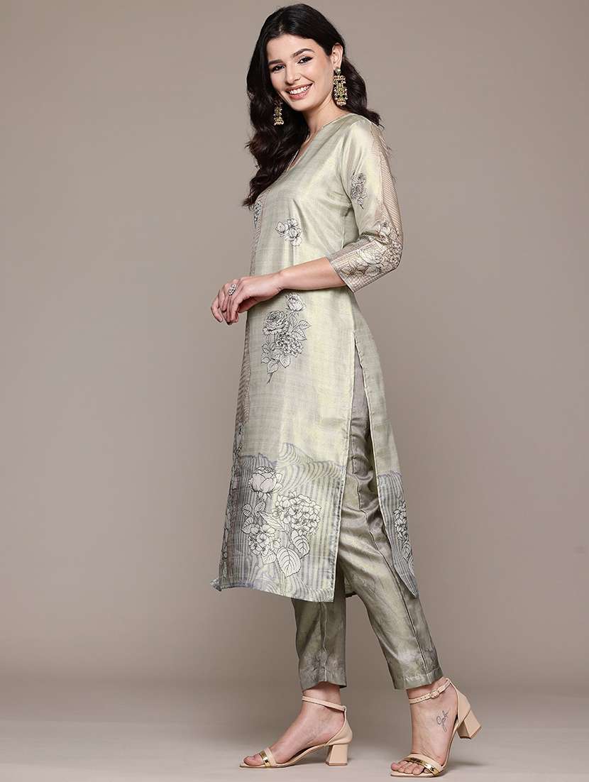women three quarter sleeve kurta pant with dupatta set - 22058116 -  Standard Image - 2